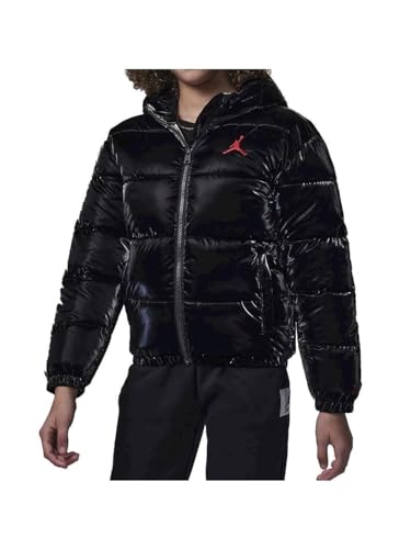 Nike Jordan Daunenjacke für Mädchen, Boxy Fit Puffer, Schwarz glänzend, schwarz / rot, 128 cm von Nike