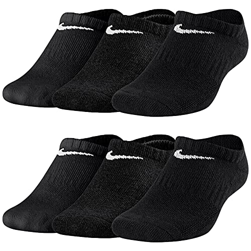 Nike Kinder Cushion Socken 6 Paar Youth Kids Everyday Cushioned No Show SX6843 Sneakersocken Weiß Bunt Schwarz, Farbe:Schwarz, Größe:38-42 von Nike