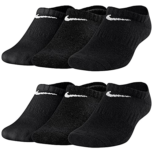 Nike Kinder Cushion Socken 6 Paar Youth Kids Everyday Cushioned No Show SX6843 Sneakersocken Weiß Bunt Schwarz, Farbe:Schwarz, Größe:38-42 von Nike