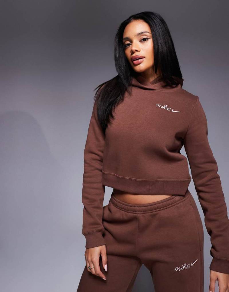 Nike - Cropped-Kapuzenpullover in Braun mit Logo-Stickerei-Brown von Nike
