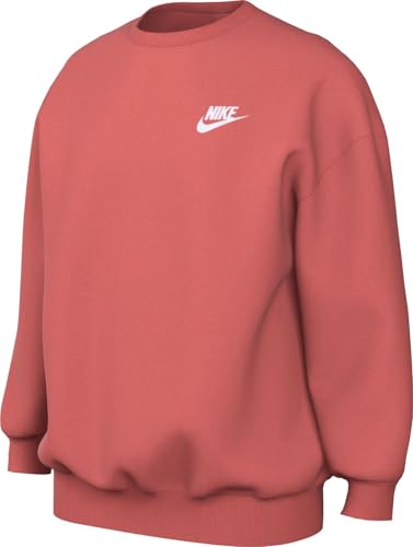 Nike Mädchen Club FLC Ovrszd Crew Lbr Kapuzenpullover, Magic Ember/White, XS von NIKE