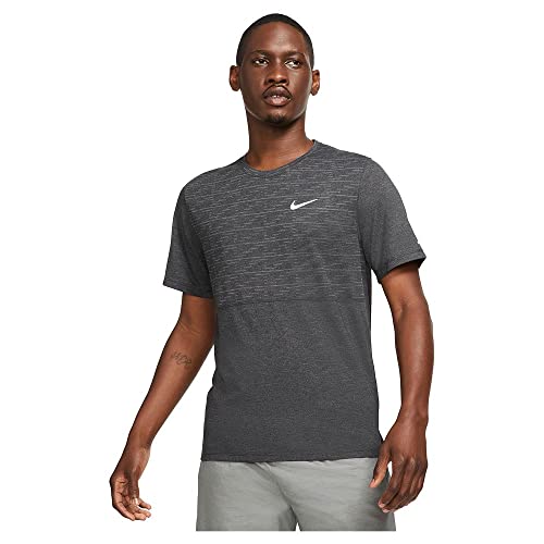 Nike Mens M NK DF Run DVN BRNOT Miler SS T-Shirt, Black Heather/Reflective silv, L von Nike