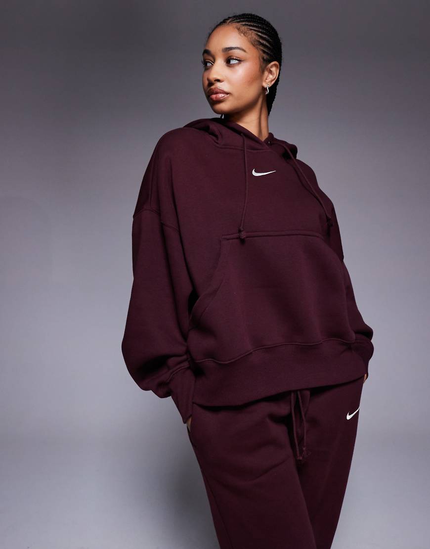 Nike - Phoenix Fleece - Kapuzenpullover in Burgunderrot mit extremer Oversize-Passform von Nike