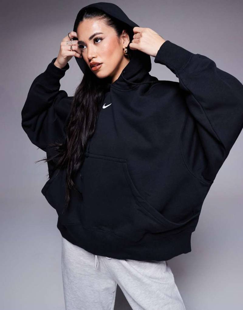 Nike - Phoenix Fleece - Kapuzenpullover in Schwarz mit extremer Oversize-Passform von Nike