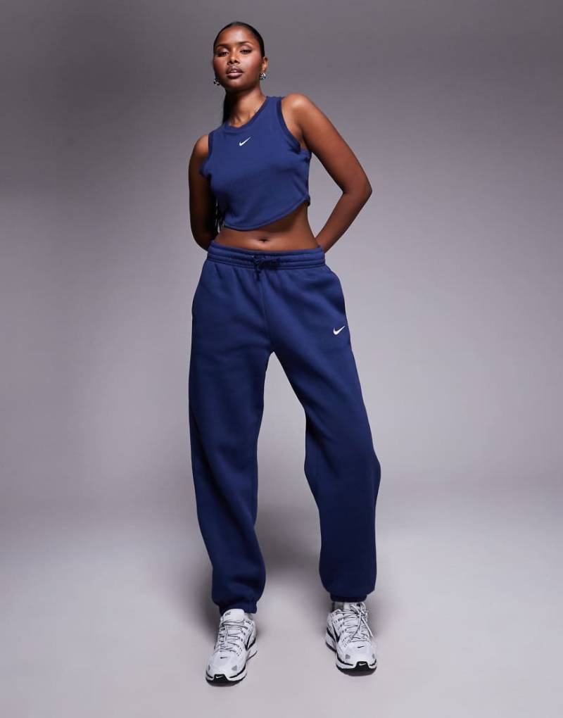 Nike - Phoenix Fleece - Oversize-Jogginghose in Marineblau mit hohem Bund und Bündchen von Nike