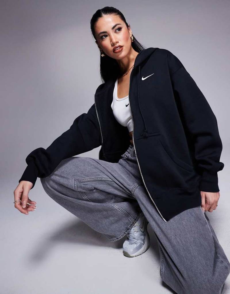 Nike - Phoenix Fleece - Oversize-Kapuzenjacke in Schwarz von Nike