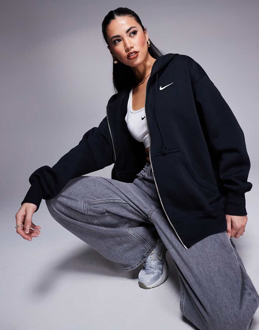 Nike - Phoenix Fleece - Oversize-Kapuzenjacke in Schwarz von Nike