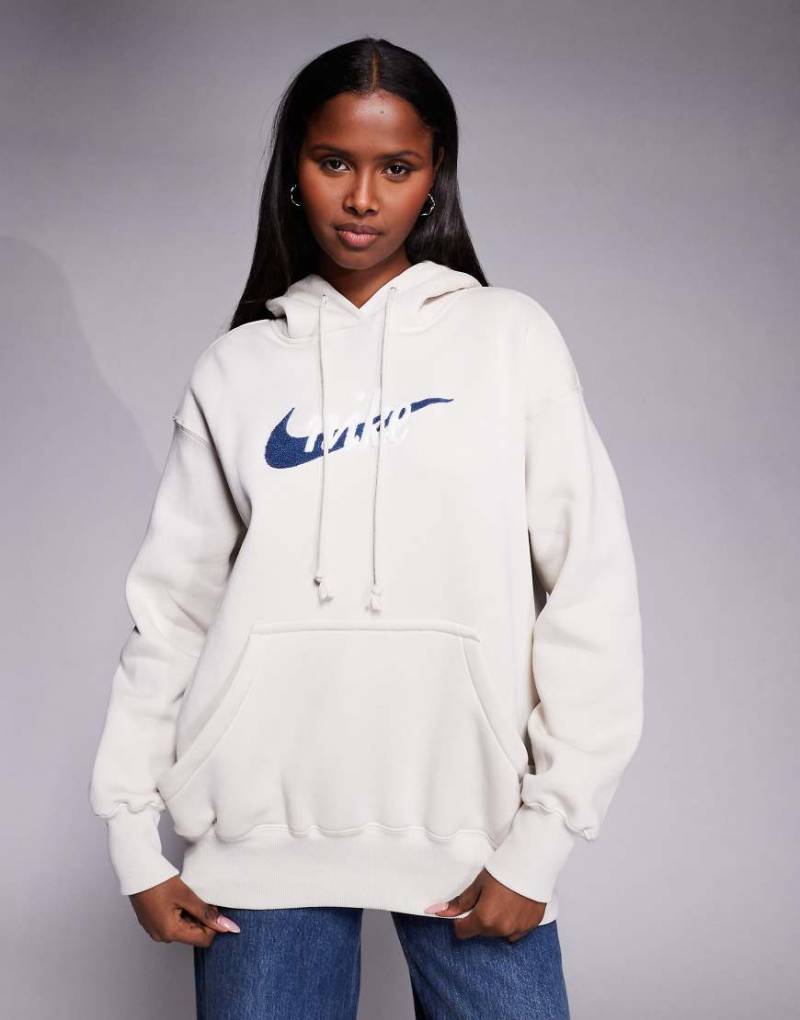 Nike - Phoenix Fleece - Oversize-Kapuzenpullover in Wollweiß mit Logo von Nike