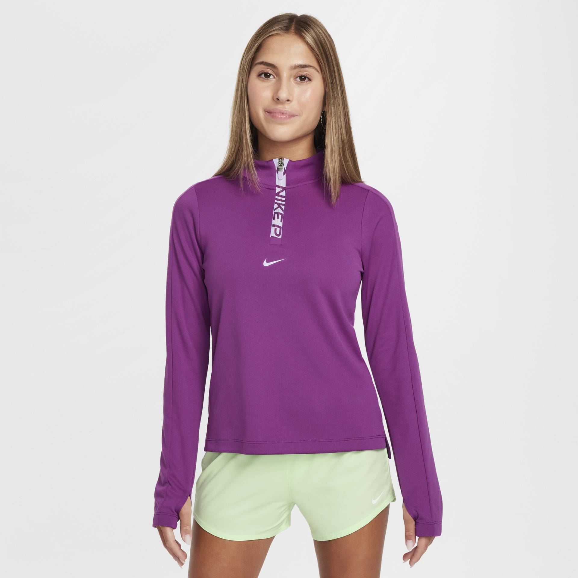 Nike Pro Dri-FIT Longsleeve-Top mit Halbreißverschluss für Mädchen - Lila von Nike