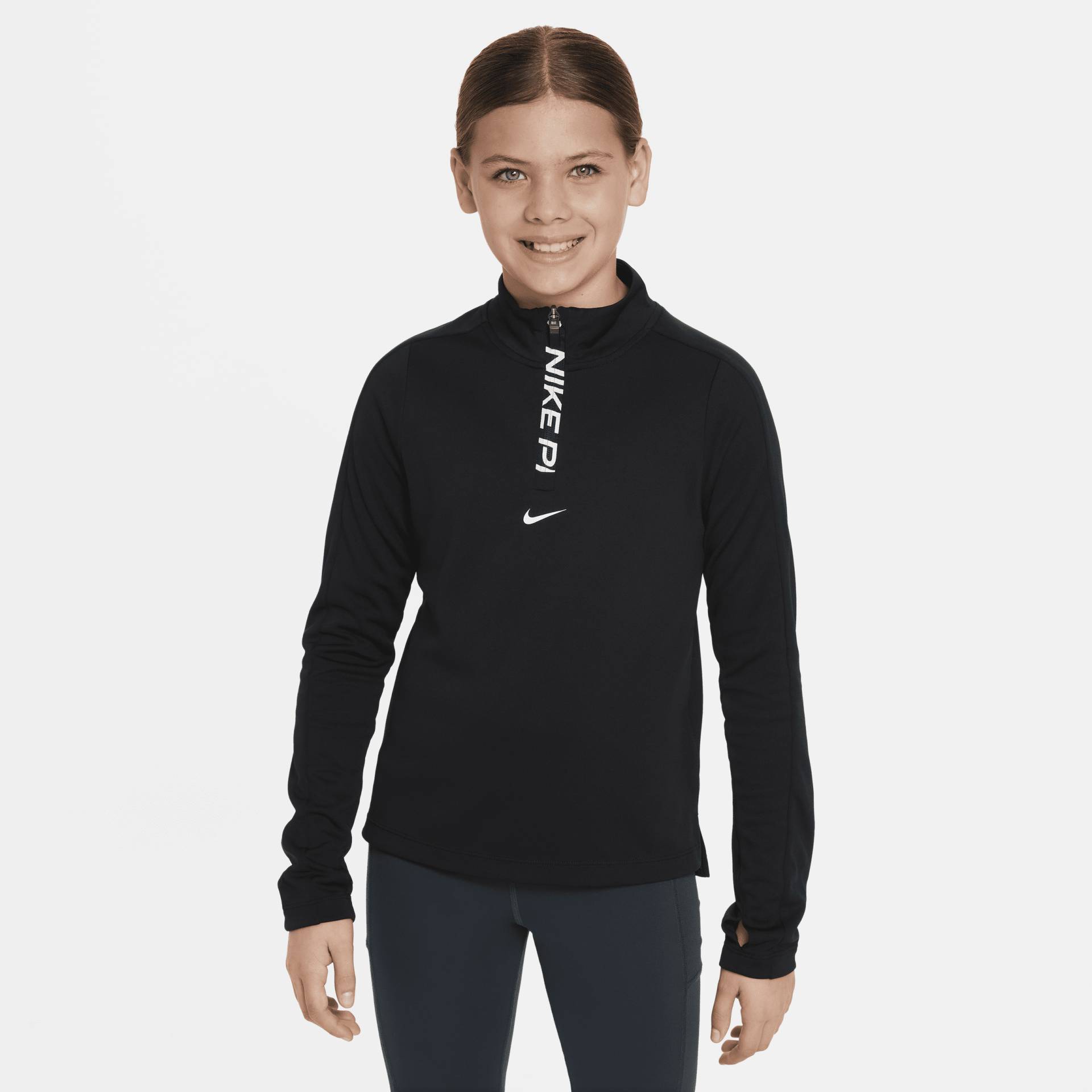 Nike Pro Dri-FIT Longsleeve-Top mit Halbreißverschluss für Mädchen - Schwarz von Nike