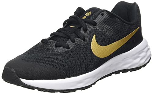 Nike Revolution 6 Adults Walking-Schuh, Black/Metallic Gold-White, Large von Nike