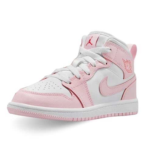 Jordan 1 Mid Little Kids' Shoes (DQ8424-608, Pink Foam/Fire Red/White), Pink Foam/White-Fire Red, 13 Little Kid von Nike