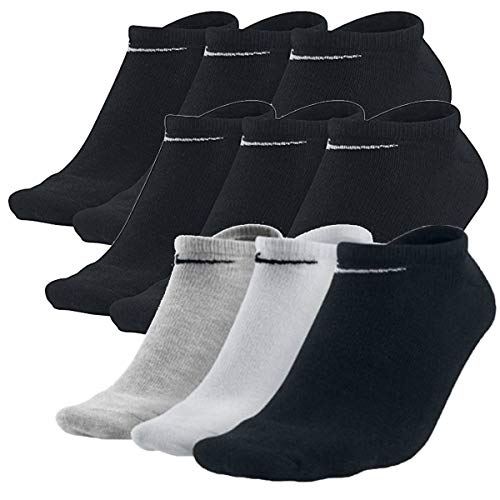 Nike Sneakersocken Socken 9 Paar Weiß Grau Schwarz Herren Damen Füßling SX2554, Farbe:Schwarz/schwarz/bunt, Socken Neu:42-46 von Nike