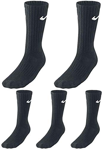 Nike Socken 5 Paar Herren Damen Sparset Tennissocken Sportsocken Laufsocken Paket Bundle, Farbe:Schwarz, Größe:46-50 von Nike