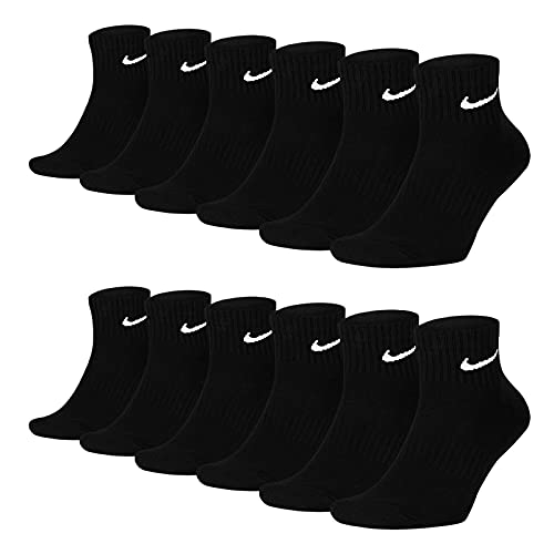 Nike 6-18 Paar Socken Damen Herren Weiß Schwarz Kurz Sportsocken Größe 34 36 38 40 42 44 46 48 50 Sparset SX7677, Größe:42-46, Sockenfarbe:6 Paar schwarz von Nike