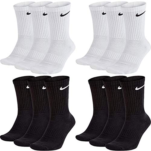 Nike Socken Herren Damen Lang Weiß Grau Schwarz Tennissocken 12 Paar Sportsocken Sparset Größe 34 36 38 40 42 44 46 48 50, Größe:34-38, Farbcode + Farbe:A45 6 Paar weiss 6 Paar schwarz von Nike