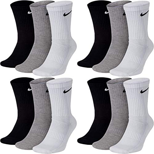 Nike Socken Herren Damen Lang Weiß Grau Schwarz Tennissocken 12 Paar Sportsocken Sparset Größe 34 36 38 40 42 44 46 48 50, Größe:34-38, Farbcode + Farbe:A48 12 Paar bunt von Nike