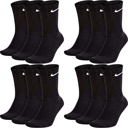 Nike Socken Herren Damen Lang Weiß Grau Schwarz Tennissocken 12 Paar Sportsocken Sparset Größe 34 36 38 40 42 44 46 48 50, Größe:38-42, Farbcode + Farbe:A52 12 Paar schwarz von Nike