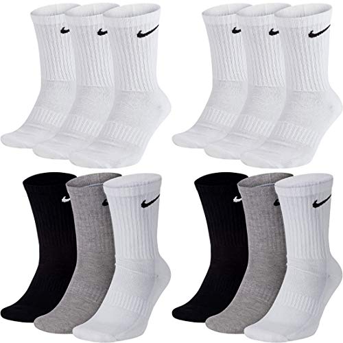 Nike Socken Herren Damen Lang Weiß Grau Schwarz Tennissocken 12 Paar Sportsocken Sparset Größe 34 36 38 40 42 44 46 48 50, Größe:46-50, Farbcode + Farbe:A43 6 Paar weiss 6 Paar bunt von Nike