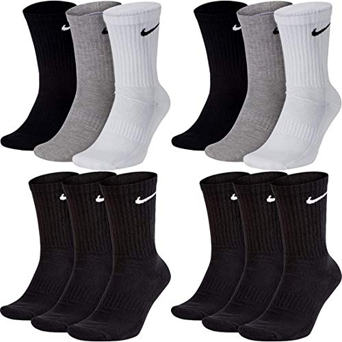 Nike Socken Herren Damen Lang Weiß Grau Schwarz Tennissocken 12 Paar Sportsocken Sparset Größe 34 36 38 40 42 44 46 48 50, Größe:46-50, Farbcode + Farbe:A50 6 Paar bunt 6 Paar schwarz von Nike