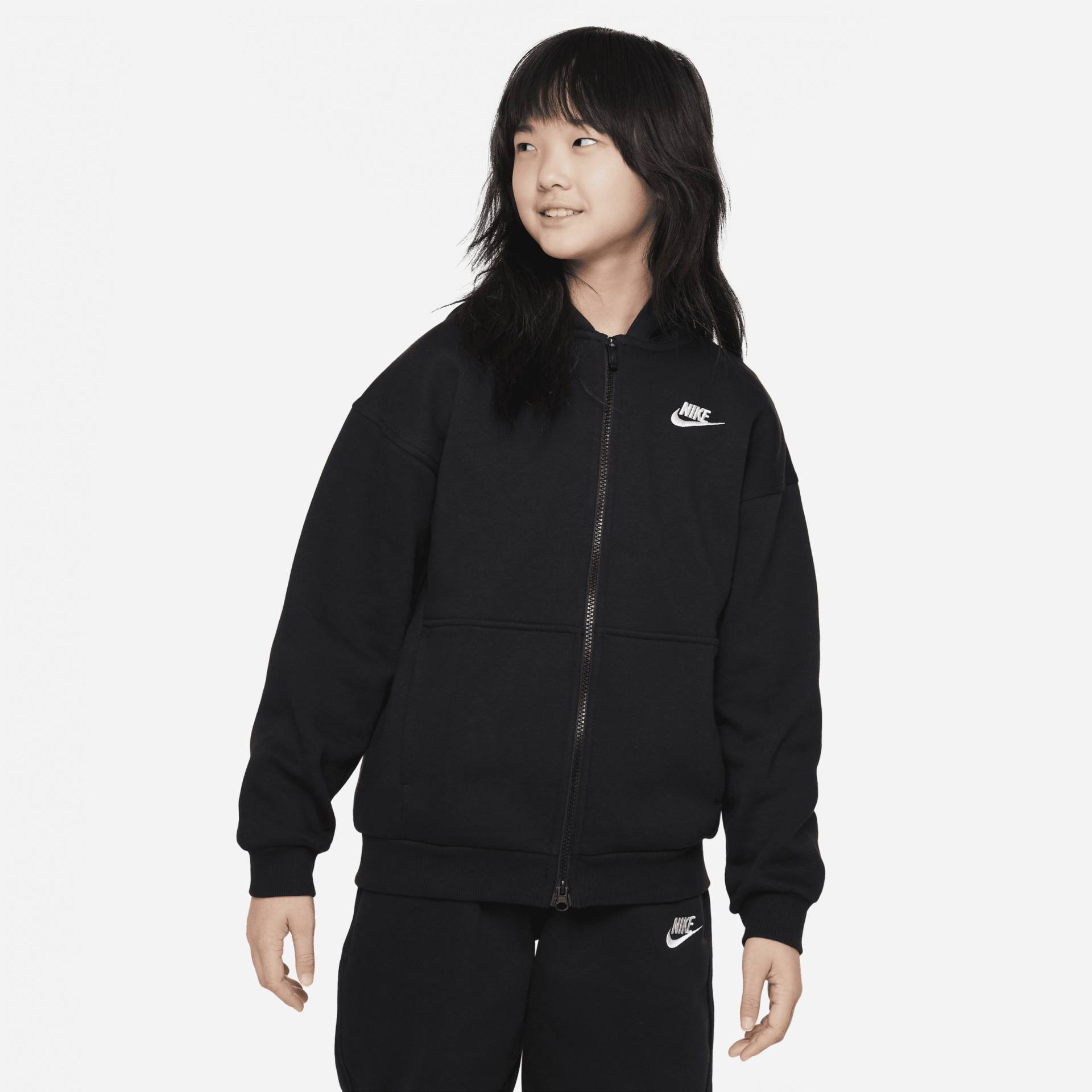 Nike Sportswear Club Fleece extragroßer Hoodie mit durchgehendem Reißverschluss für ältere Kinder (Mädchen) - Schwarz von Nike