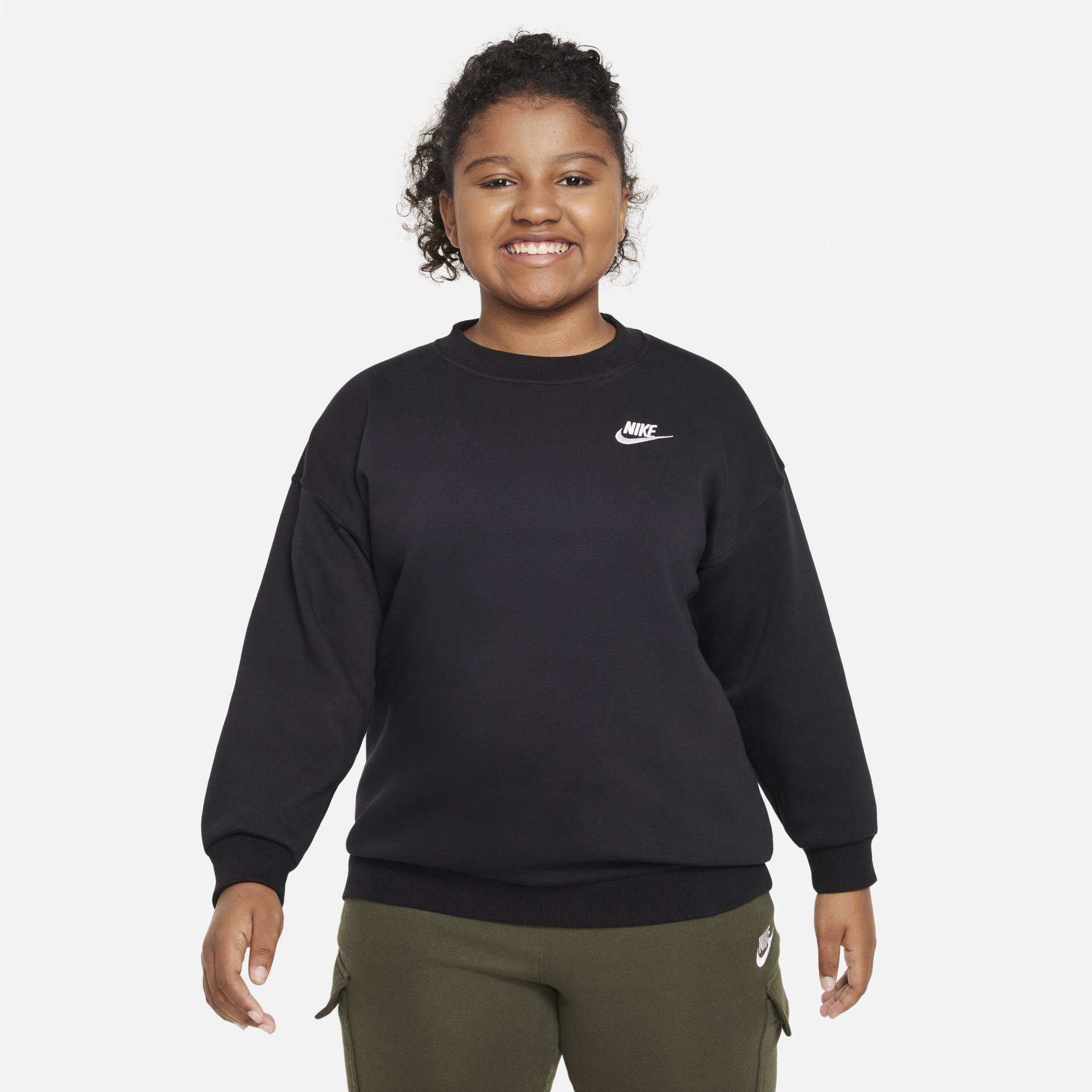 Nike Sportswear Club Fleece extragroßes Sweatshirt für ältere Kinder (Mädchen) (erweiterte Größe) - Schwarz von Nike