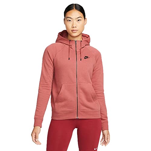Nike Sportswear Essential Damen Full Zip Sweatshirt mit Kapuze aus Baumwolle, Ziegelrot, XS von Nike