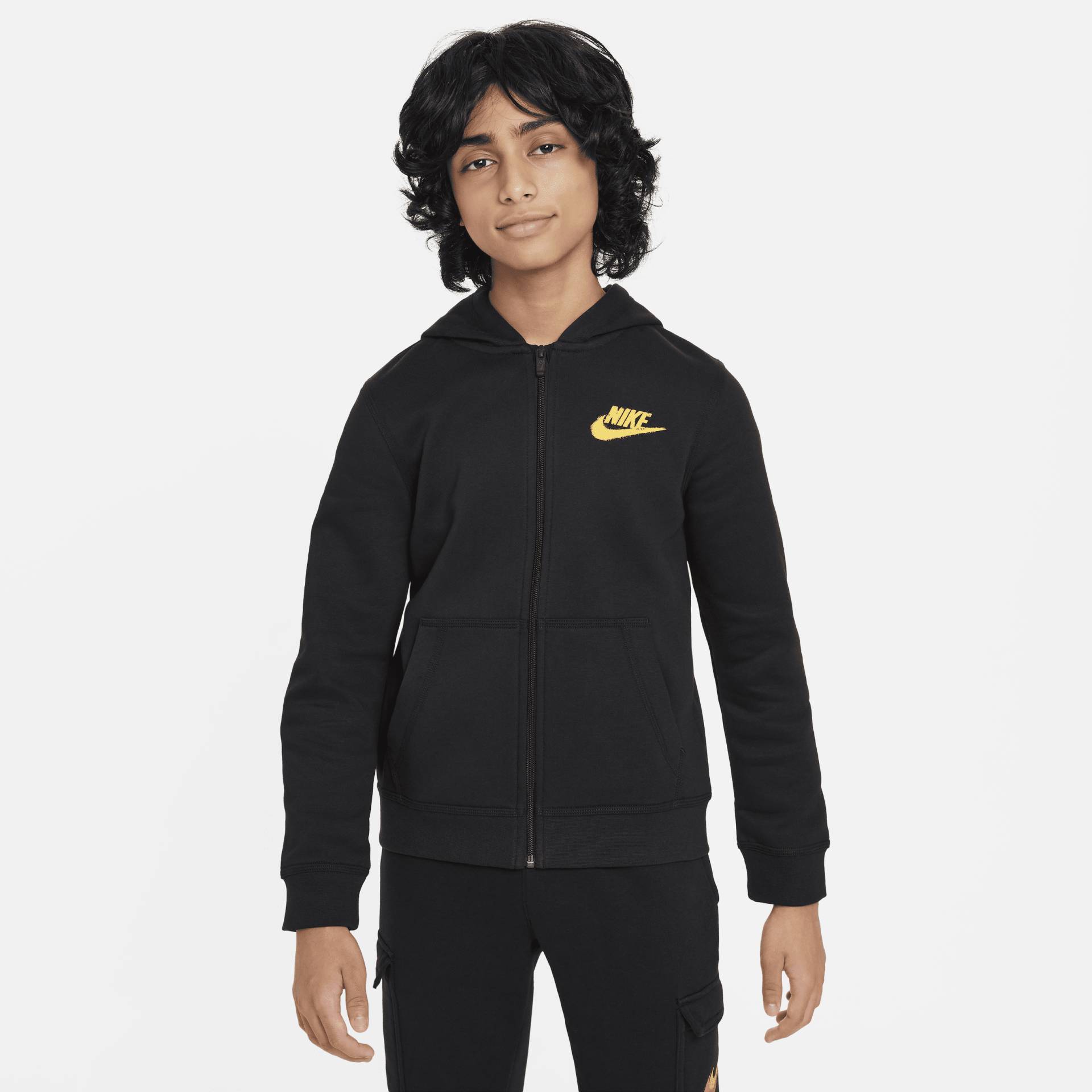 Nike Sportswear Hoodie mit durchgehendem Reißverschluss und Grafikdetail für ältere Kinder (Jungen) - Schwarz von Nike