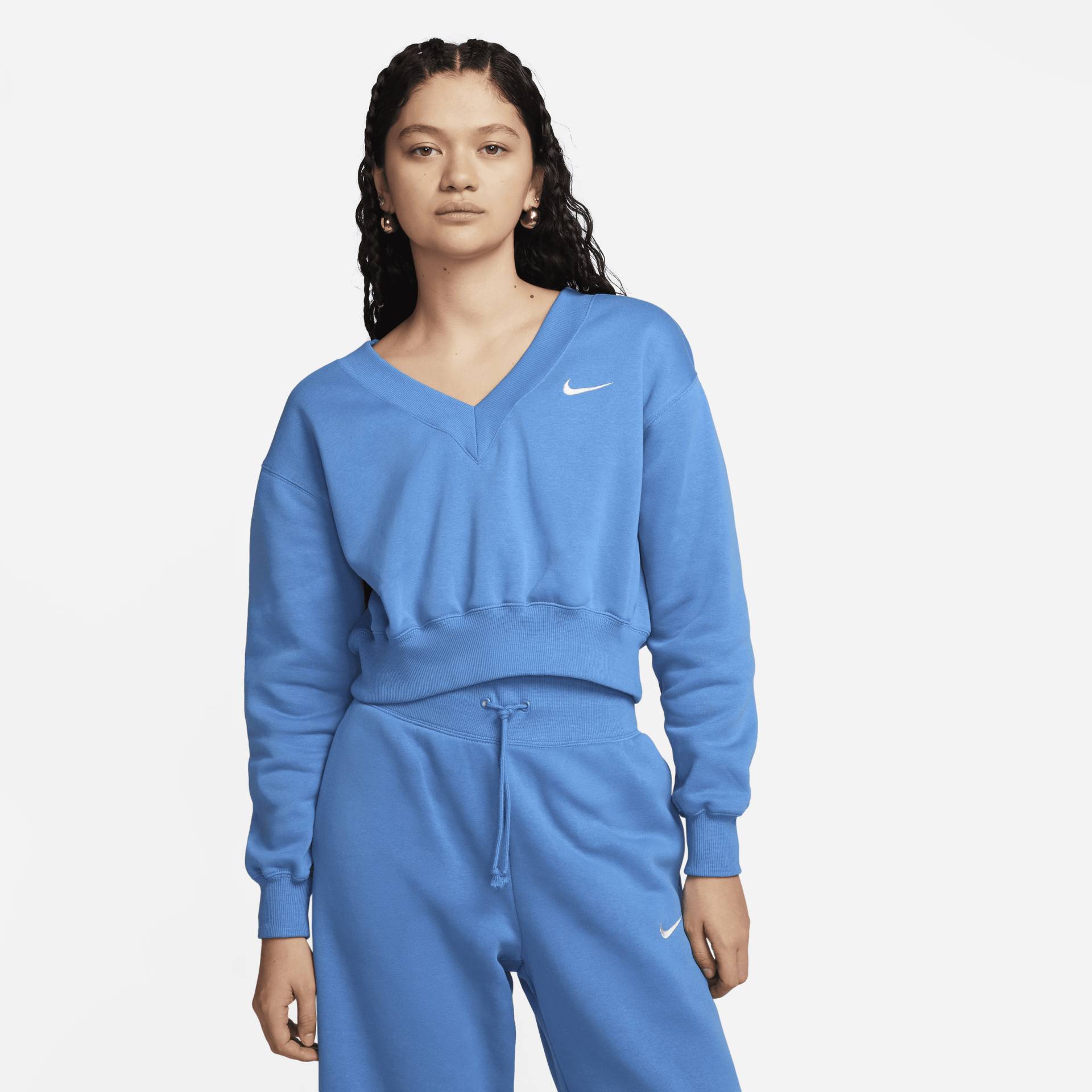 Nike Sportswear Phoenix Fleece Crop Top mit V-Ausschnitt für Damen - Blau von Nike