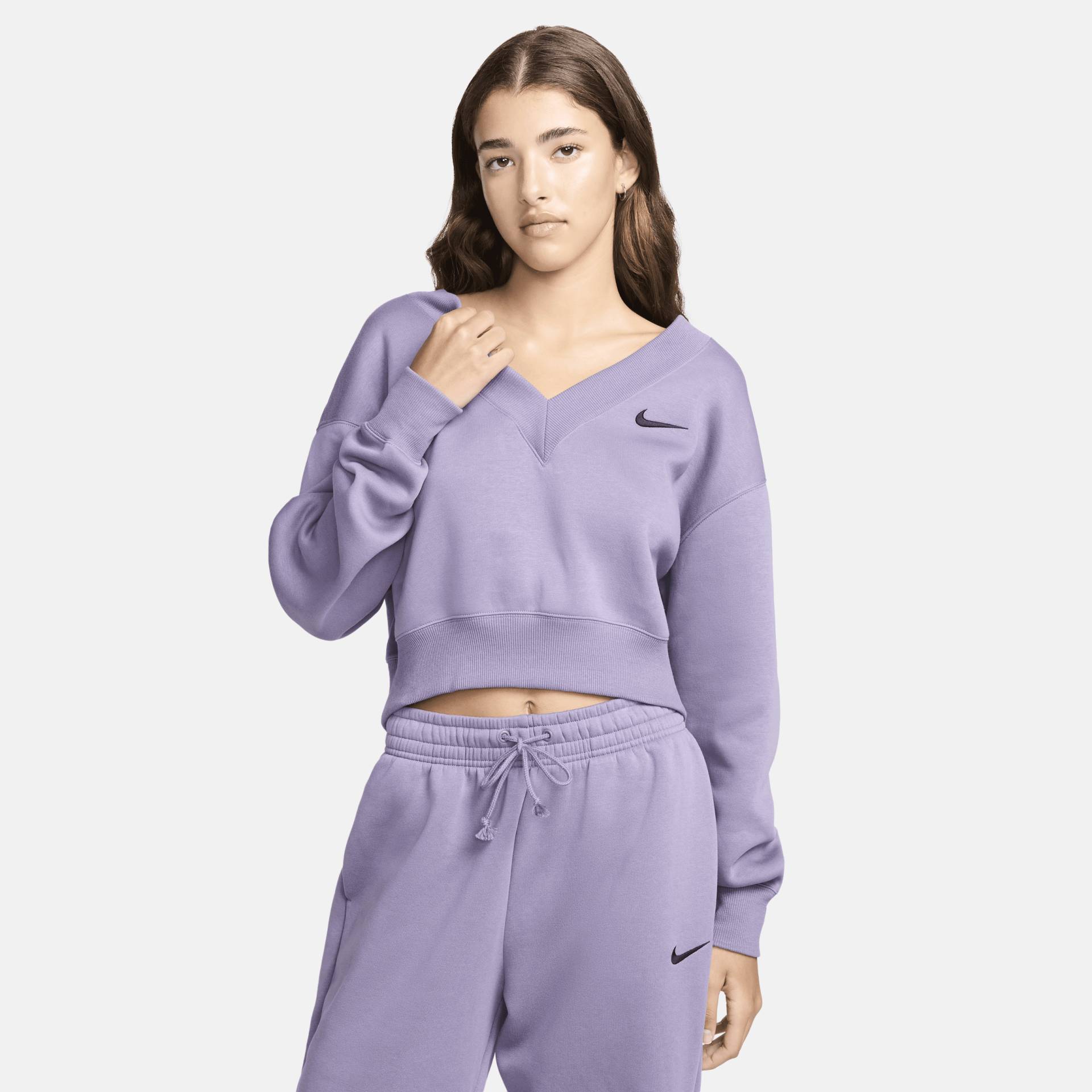 Nike Sportswear Phoenix Fleece Crop Top mit V-Ausschnitt für Damen - Lila von Nike