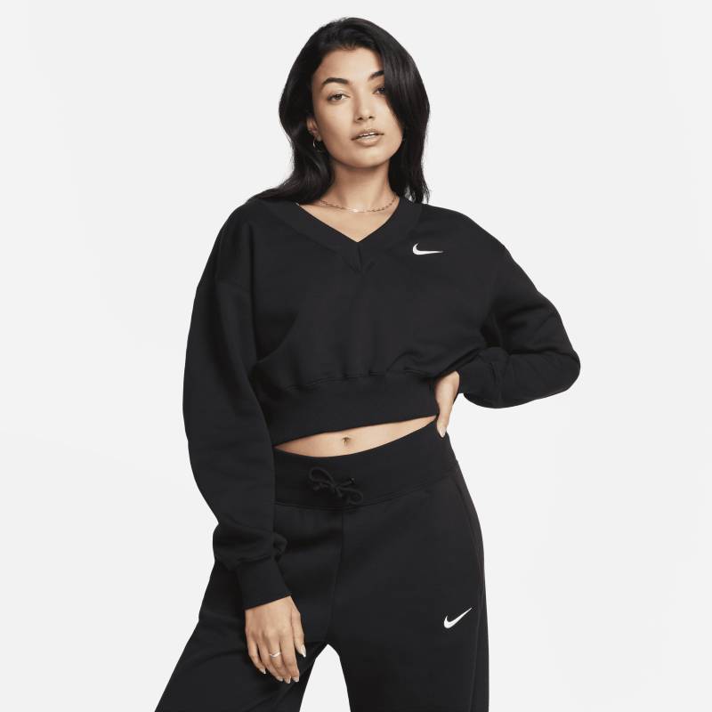 Nike Sportswear Phoenix Fleece Crop Top mit V-Ausschnitt für Damen - Schwarz von Nike