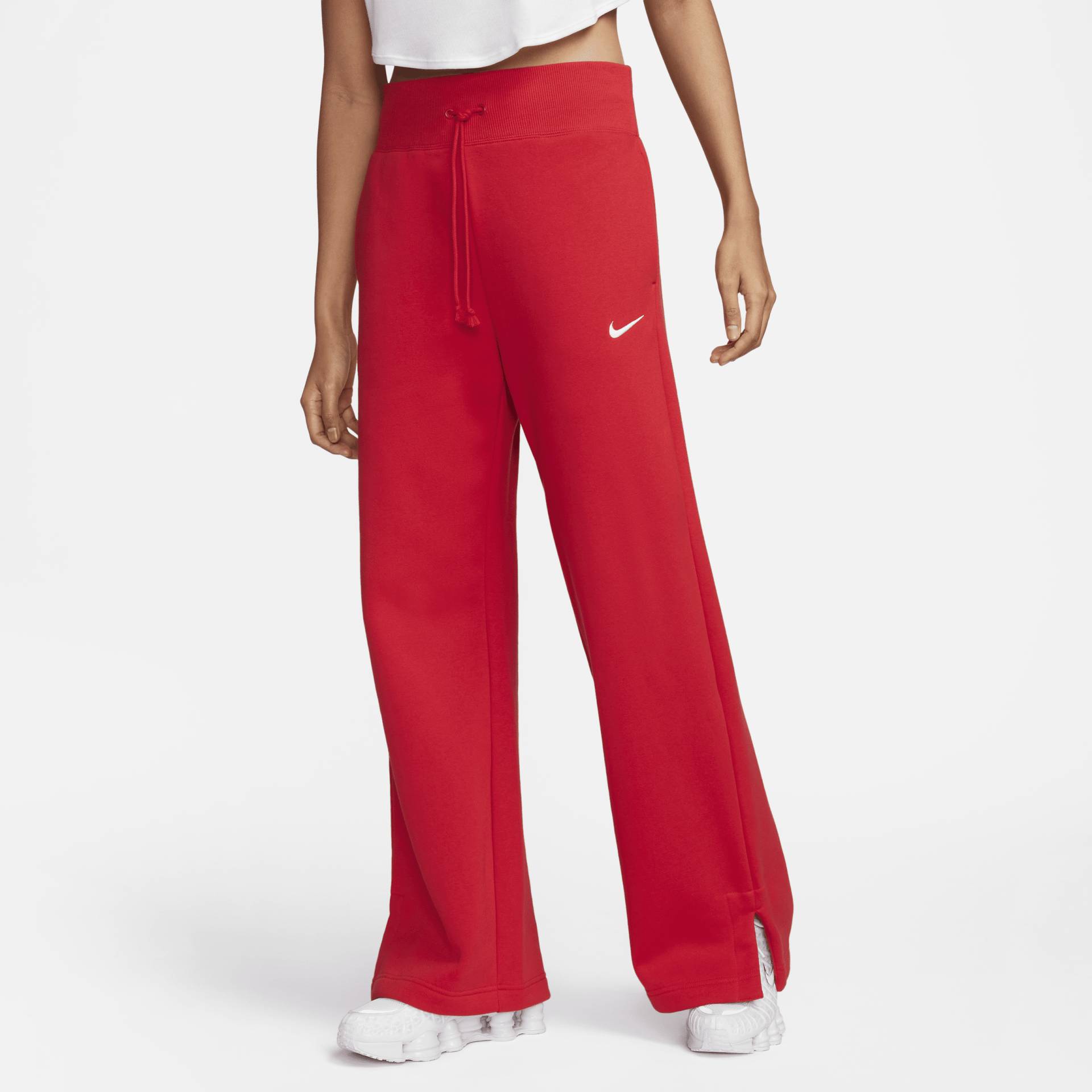 Nike Sportswear Phoenix Fleece Damen-Trainingshose mit hohem Taillenbund und weitem Bein - Rot von Nike