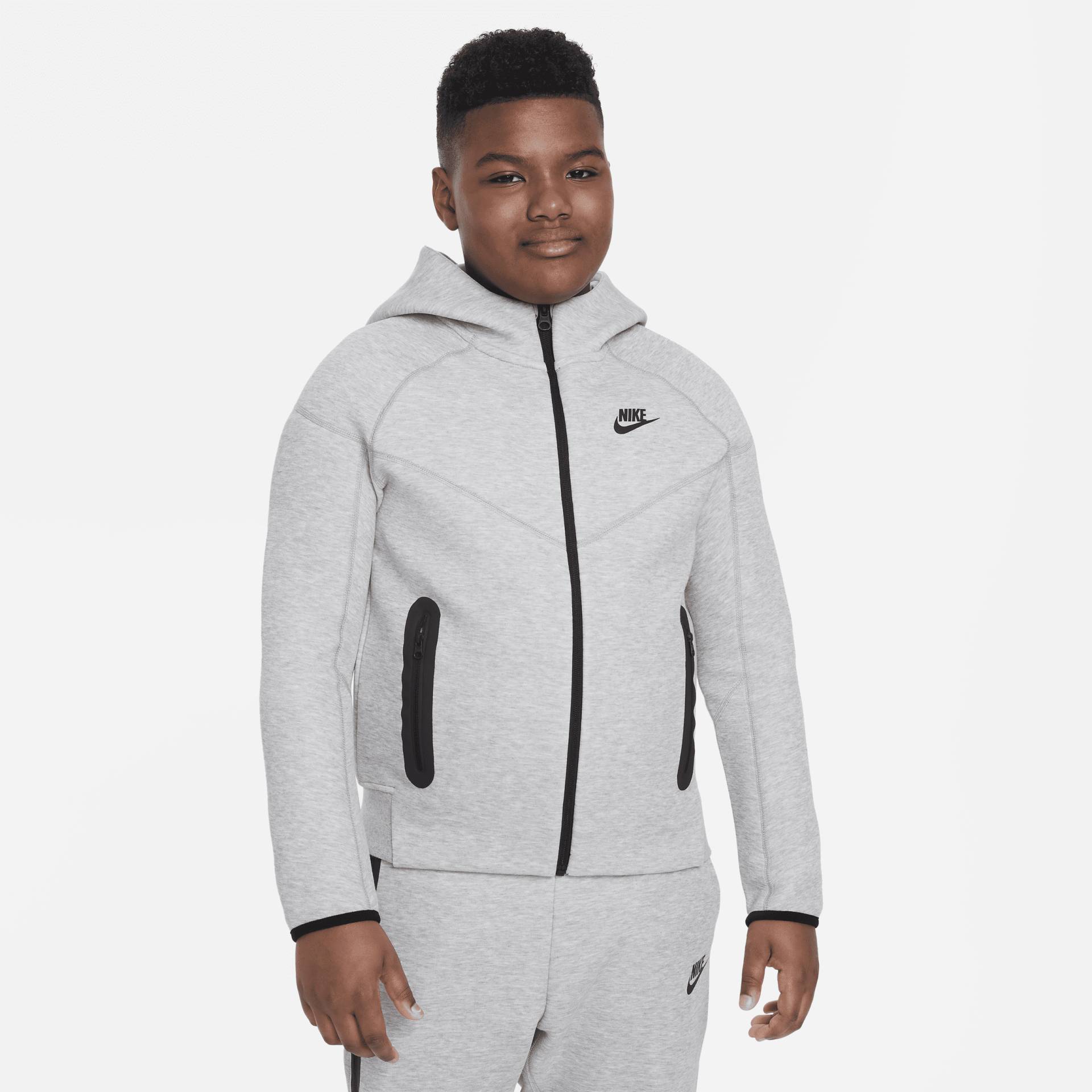 Nike Sportswear Tech Fleece Hoodie mit durchgehendem Reißverschluss für ältere Kinder (Jungen) (erweiterte Größe) - Grau von Nike