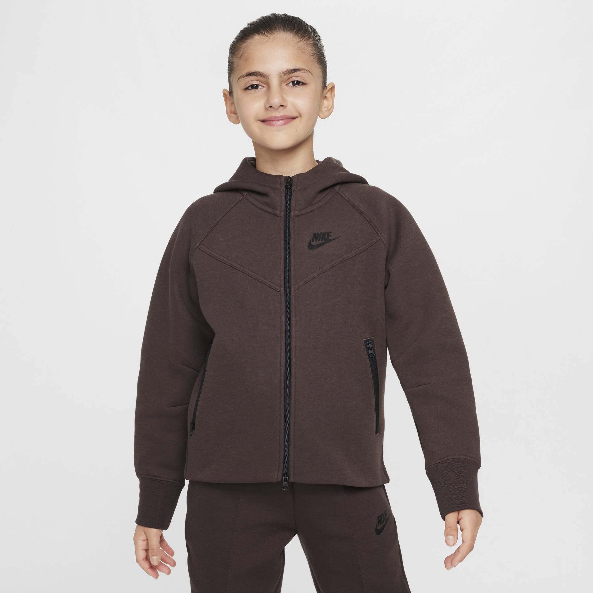 Nike Sportswear Tech Fleece Hoodie mit durchgehendem Reißverschluss für ältere Kinder (Mädchen) - Braun von Nike