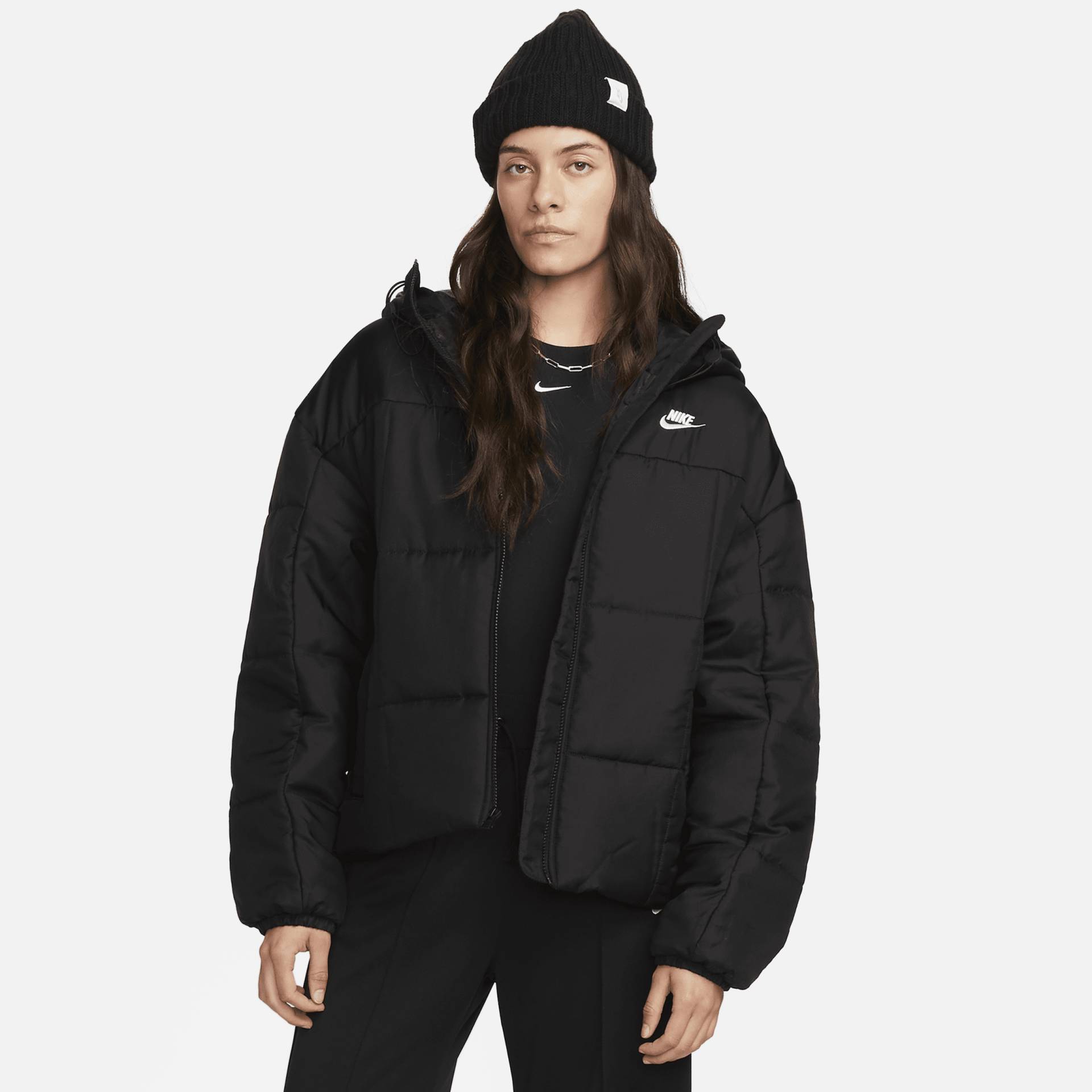 Nike Sportswear Classic Puffer lockere Therma-FIT Jacke mit Kapuze für Damen - Schwarz von Nike