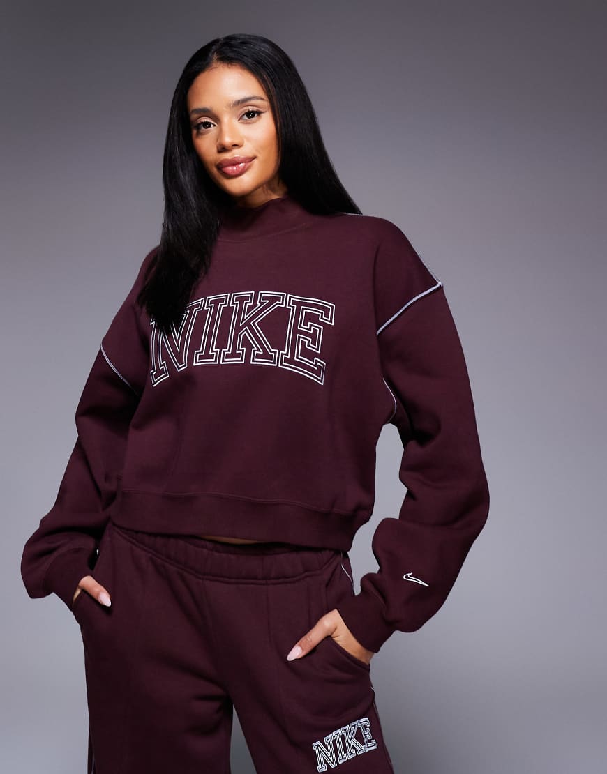 Nike - Sweatshirt in Burgunderrot mit Retro-Logo und Stehkragen von Nike