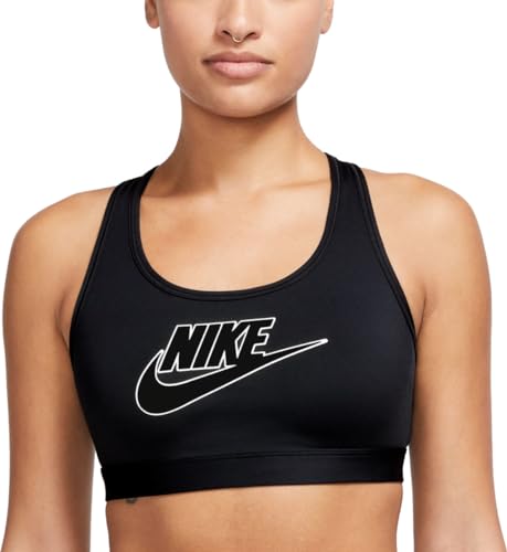 Nike Swoosh Futura Sport Bra Sport BH (DE/NL/SE/PL, Alphanumerisch, M, Regular, Regular, Black/White) von Nike