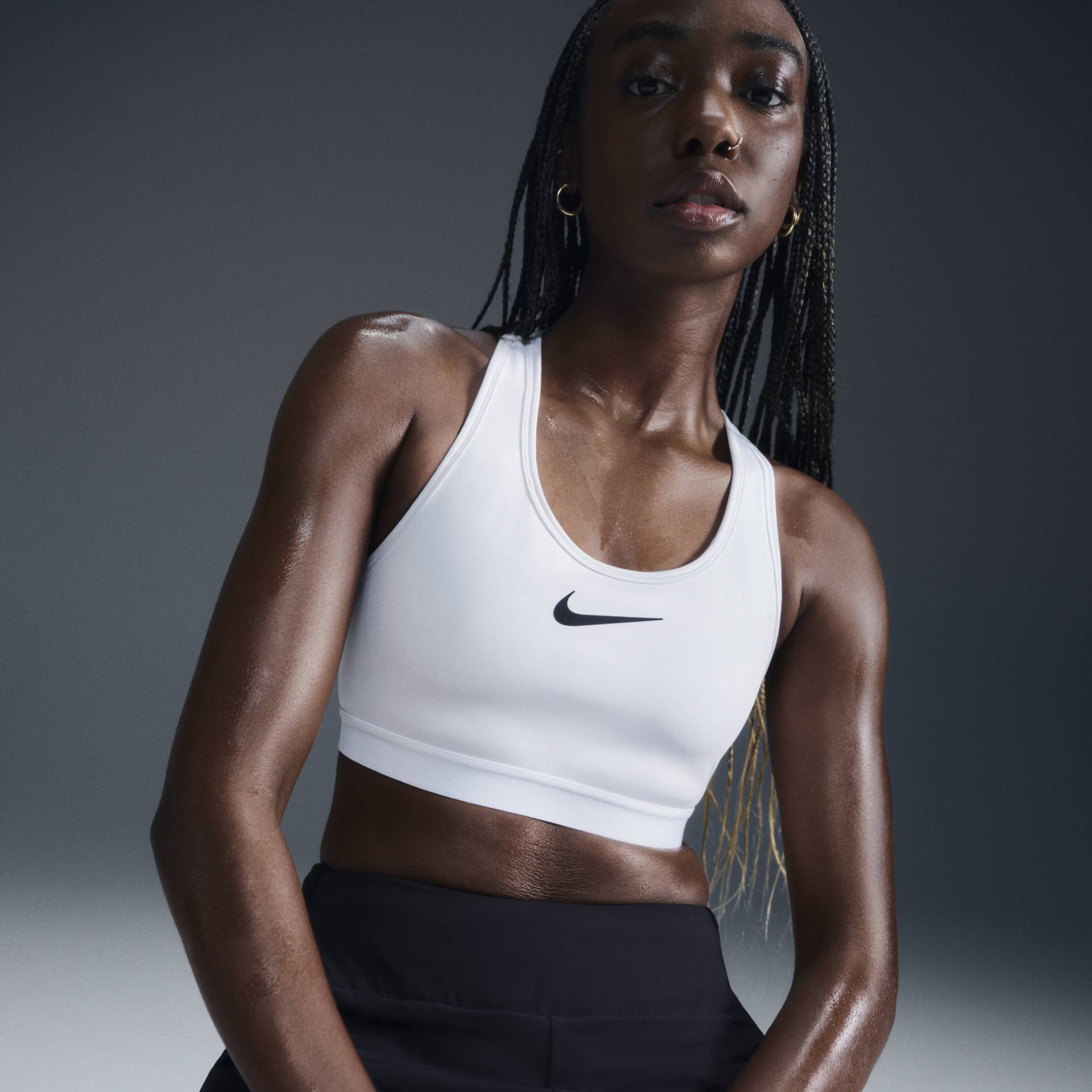 Nike Swoosh High Support verstellbarer Sport-BH ohne Polster für Damen - Weiß von Nike