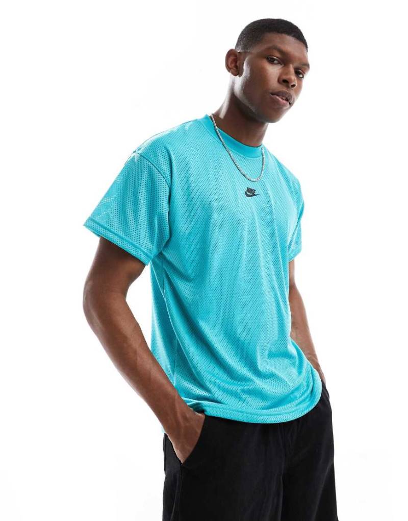 Nike - Netzstoff-T-Shirt in Blau-Grün von Nike