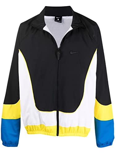 Nike Throwback Herren Basketball Full Zip Woven Track Jacke, Schwarz/Weiß/Optigelb/Signalblau, Large von Nike