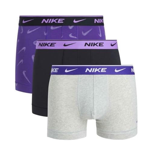 Nike Trunk 3pk Herren Boxershorts 3er Pack, Lila/Grau Melange/Schwarz, XL von Nike