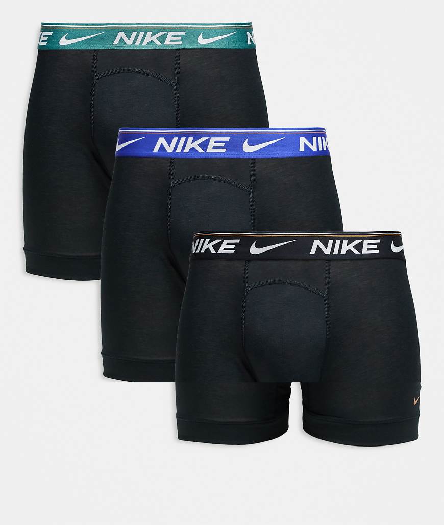 Nike - Ultra Comfort - 3er-Pack Boxershorts in Schwarz mit farbigem Bund in Schwarz/Blau/Grün von Nike