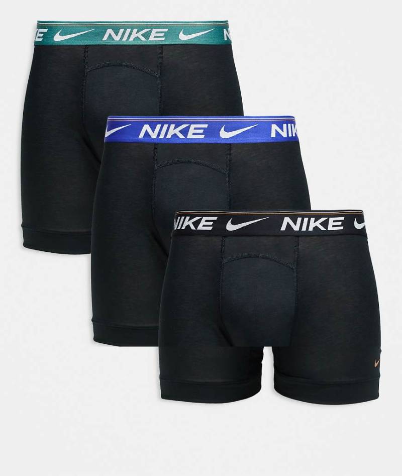 Nike - Ultra Comfort - 3er-Pack Boxershorts in Schwarz mit farbigem Bund in Schwarz/Blau/Grün von Nike