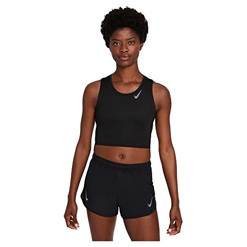 Nike Women's W NK DF Race Crop Vest, Black/Reflective silv, L von Nike