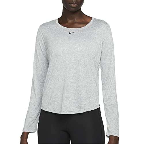 Nike Women's W NK ONE DF LS STD TOP Sweatshirt, Particle Grey/Htr/Black, L von Nike