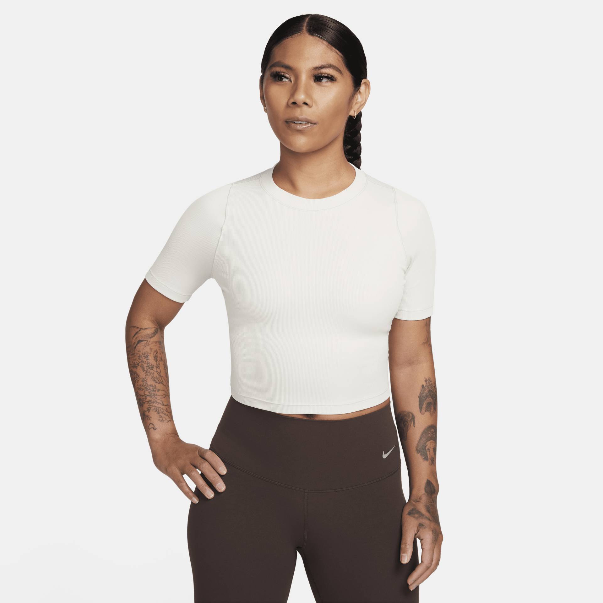 Nike Zenvy Rib Dri-FIT Crop Top mit kurzen Ärmeln für Damen - Braun von Nike