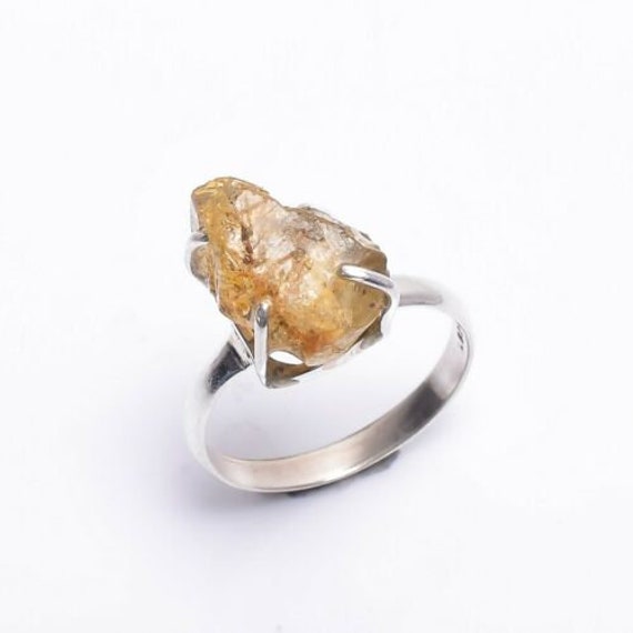 Citrin Ring, Roh Silber November Geburtsstein Schmuck, Kristall Edelstein Geschenk von Nikhaarjewelry