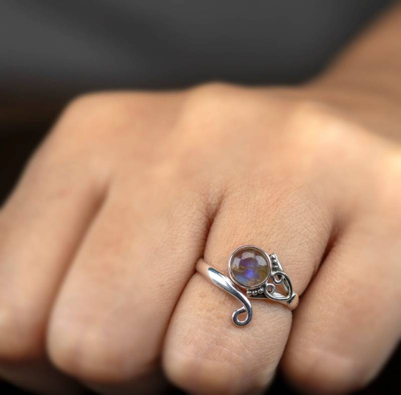 Natürlicher Labradorit Ring, Edelstein Naturstein Sterling Silber Handgemachter Schmuck, Februar Birthstone Statement Geschenk von Nikhaarjewelry