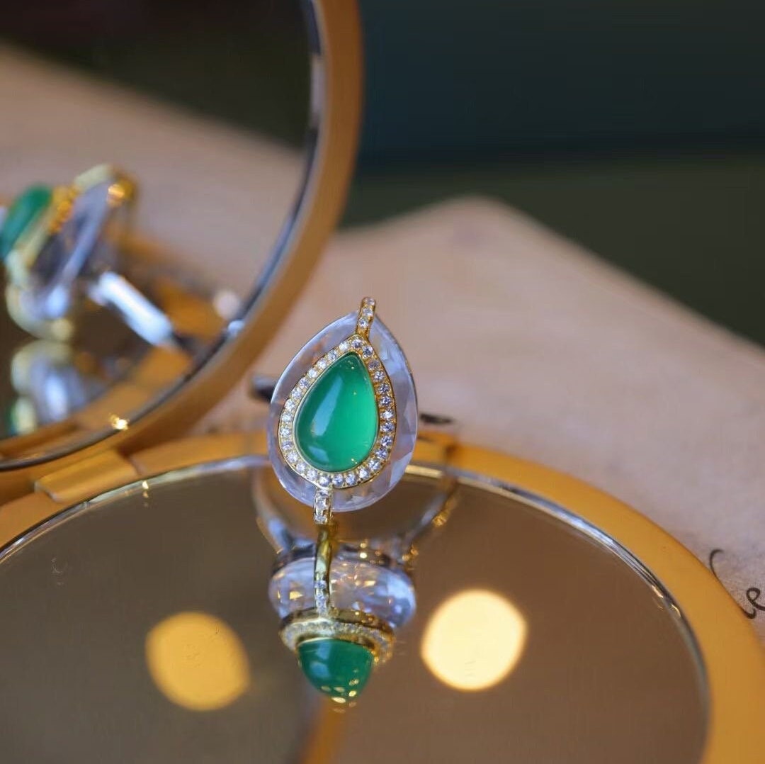 Grüner Jade Verlobungsring, Tropfen Ring, Natürlicher Edelstein Brautring, Jahrestag Geschenk Grüner Jade Verlobungsring, Tropfen Ring, Natürlicher Edelstein Brautring, Jahrestag Geschenk von NikiFashionJewelry