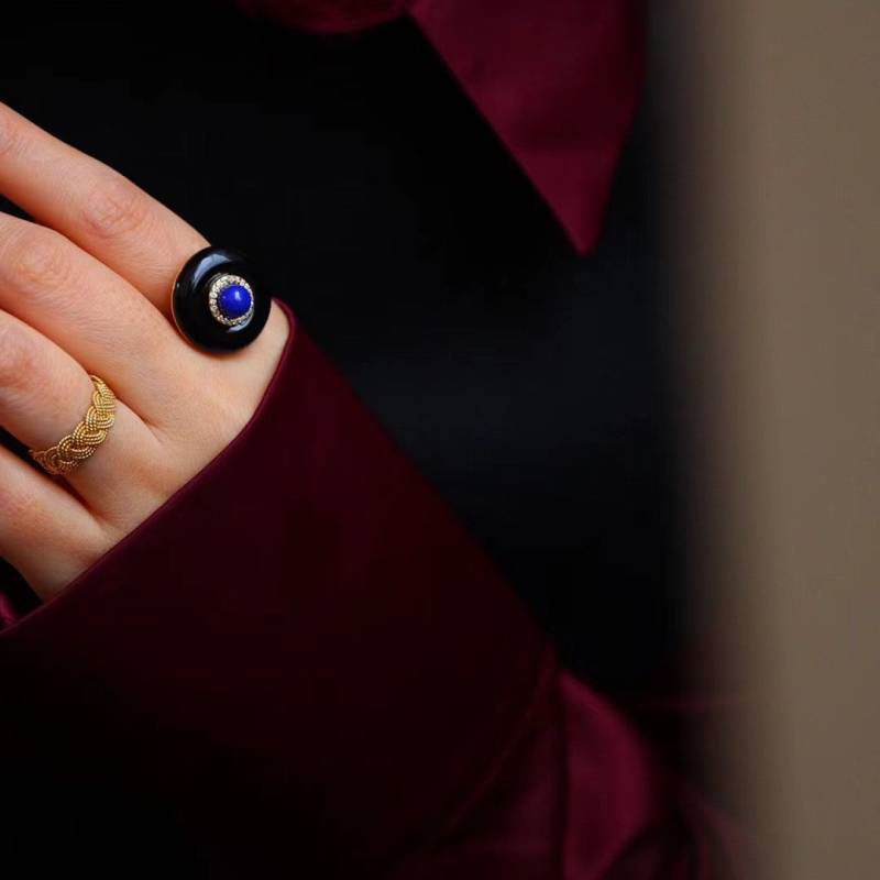 Schwarzer Onyx Statement Ring, Echter Ring Gold, Designer Lapis Lazuli Großer Edelstein Boho Geschenke von NikiFashionJewelry